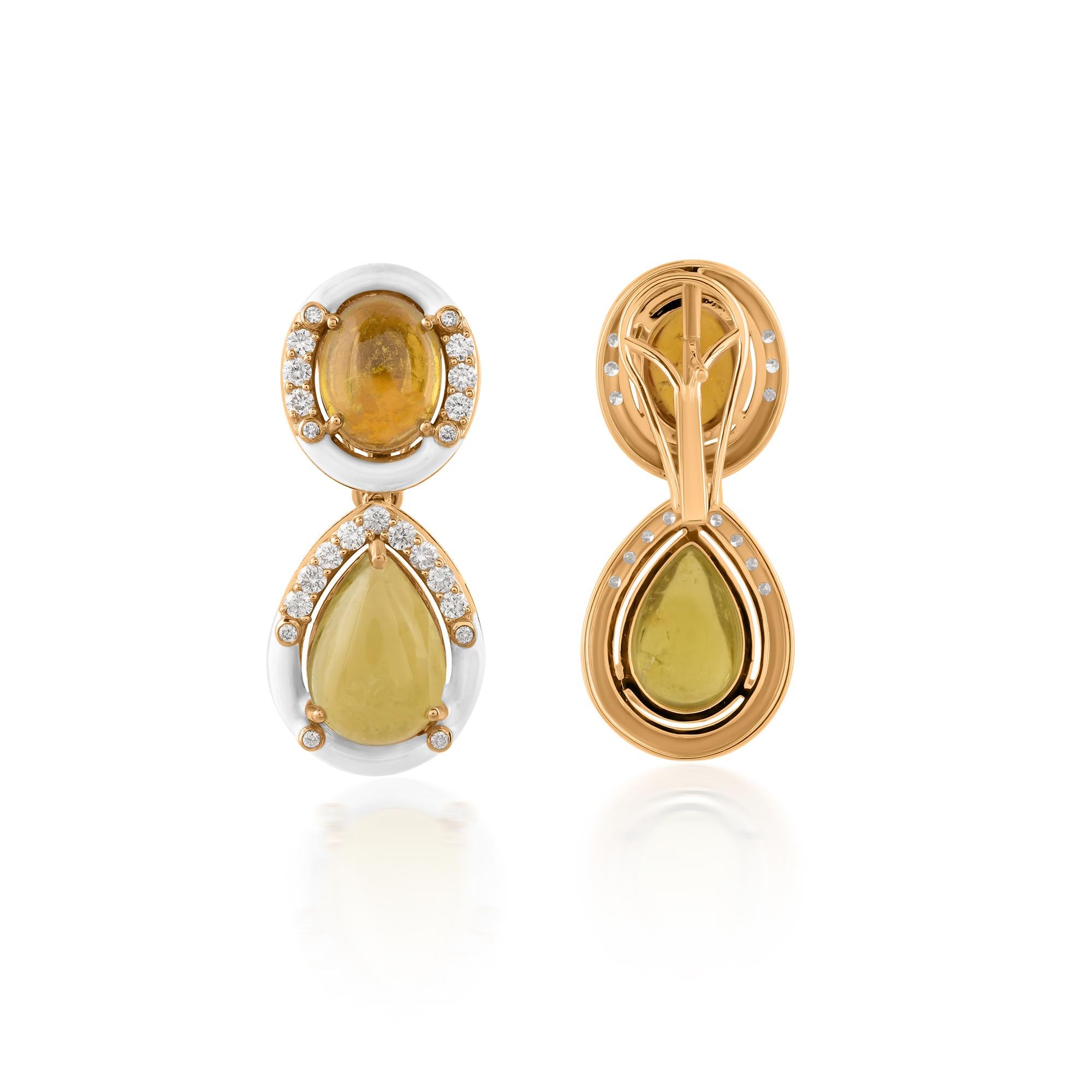 Modern Multi Tourmaline Gemstone Dangle Earrings Diamond 18 Karat Yellow Gold Jewelry For Sale