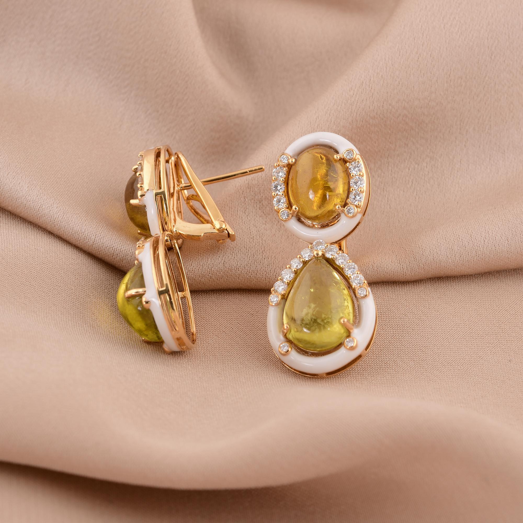Women's Multi Tourmaline Gemstone Dangle Earrings Diamond 18 Karat Yellow Gold Jewelry For Sale