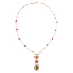 Collier goutte en or jaune 18 carats avec tourmalines multi-gemmes et diamants