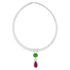 Multi Tourmaline Gemstone Pendant Necklace Diamond 18 Karat White Gold Jewelry