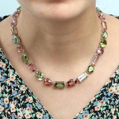 Mint & Pink Tourmaline Necklace Made In 14k White Gold