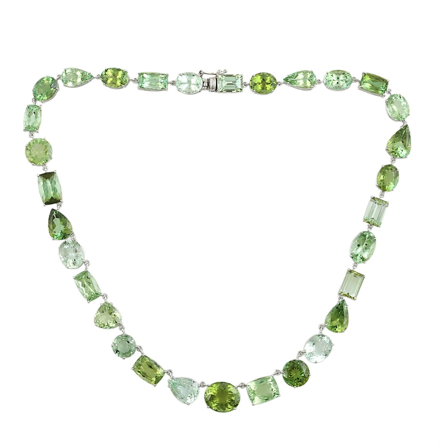 Vivid Mint Tourmaline Necklace Made In 14k White Gold Corte mixto en venta