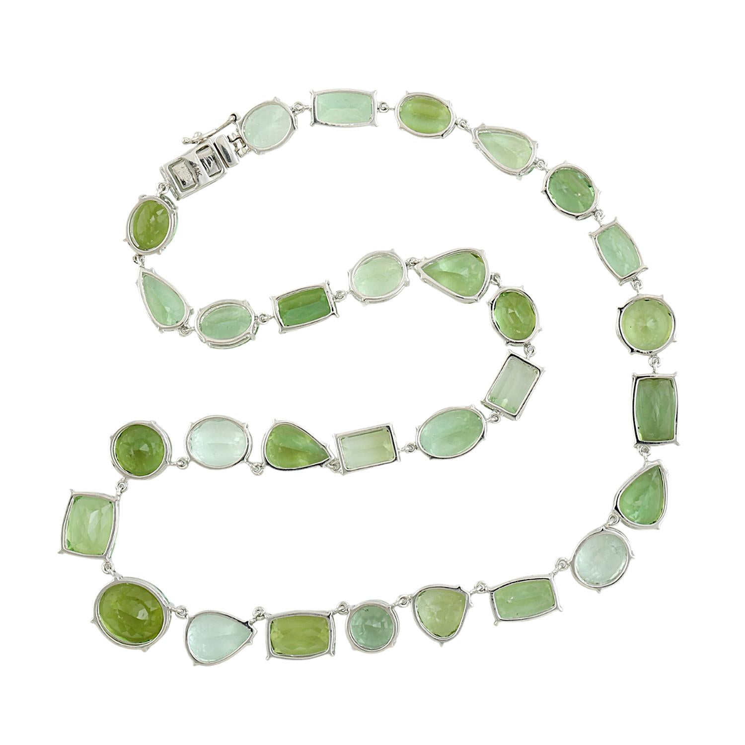Vivid Mint Tourmaline Necklace Made In 14k White Gold en Nuevo estado para la venta en New York, NY