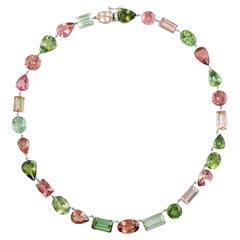 Mint & Pink Tourmaline Necklace Made In 14k White Gold
