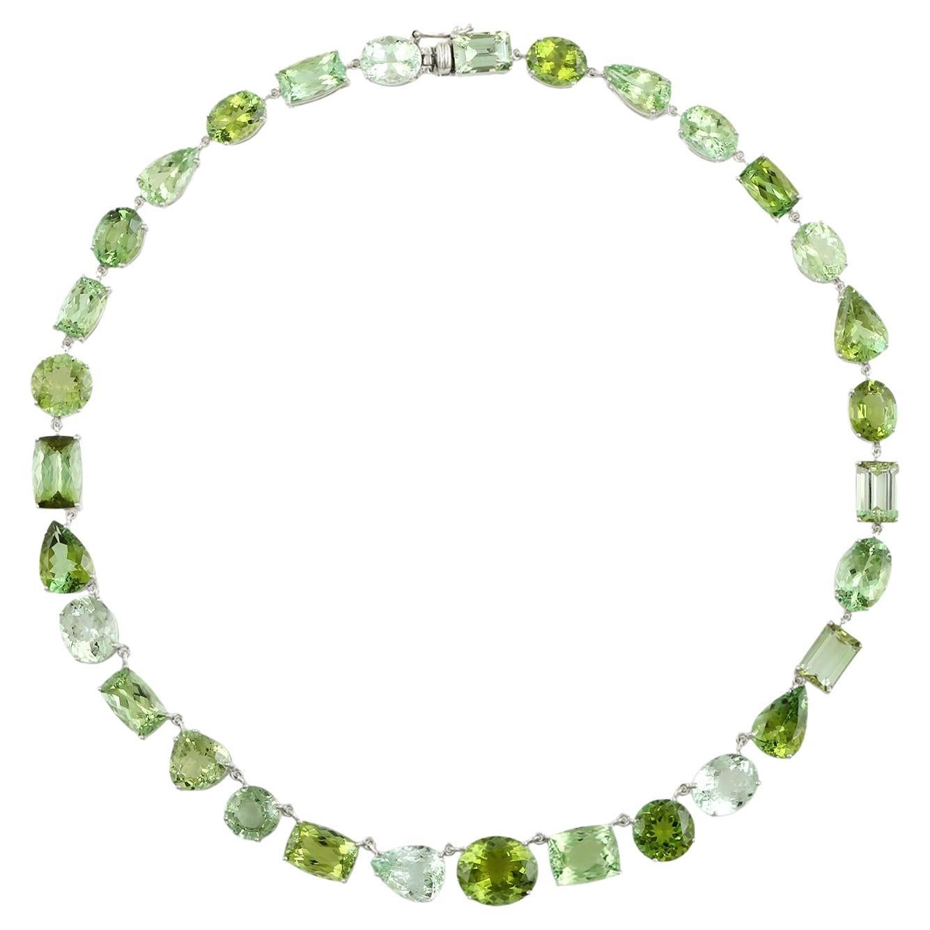 Vivid Mint Tourmaline Necklace Made In 14k White Gold