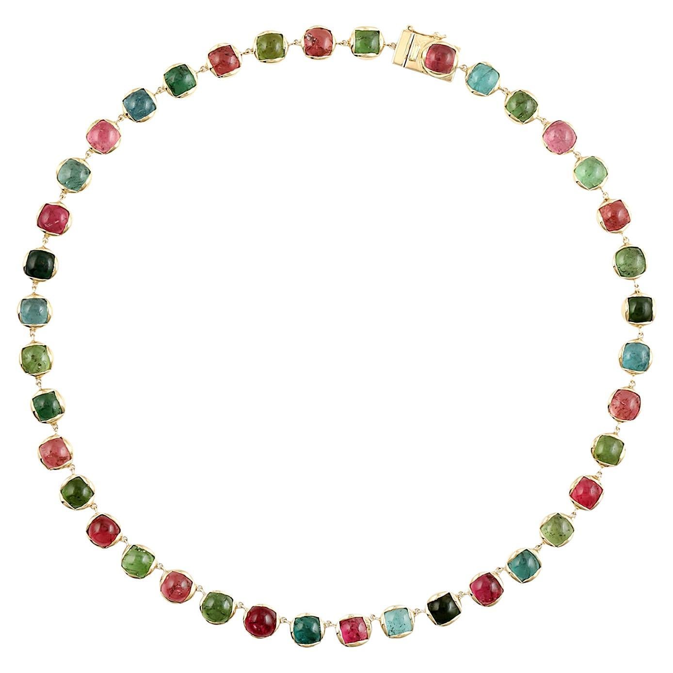 Multi Tourmaline Necklace Made In 14k Yellow Gold