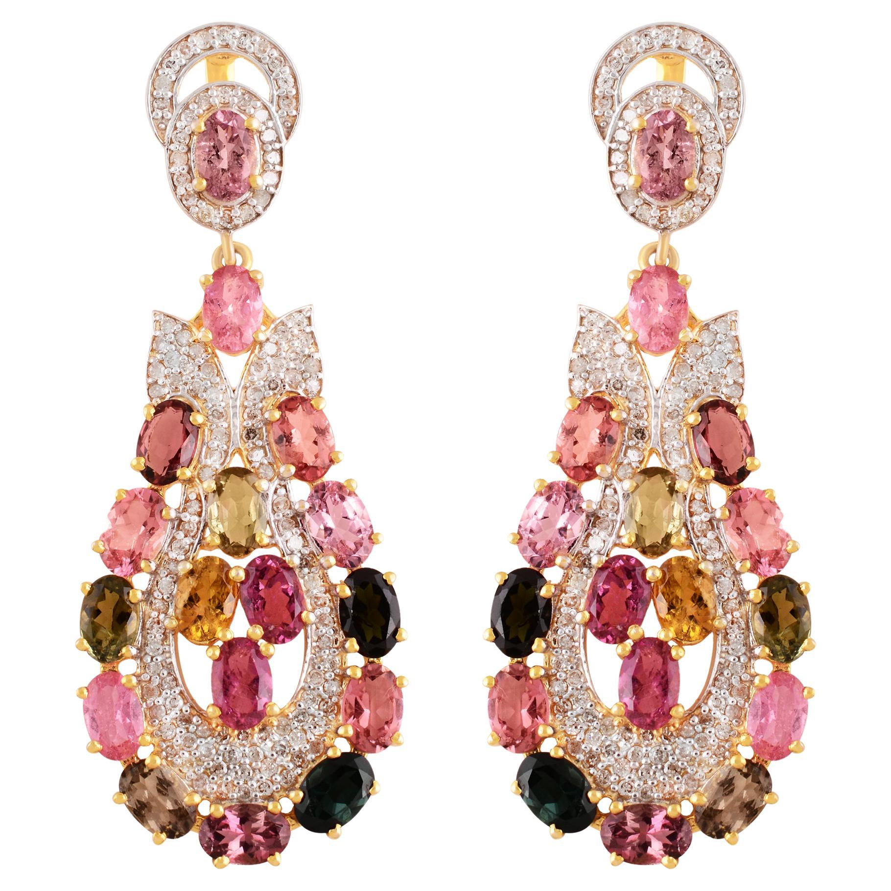 Meghna Jewels Multi Tourmaline Paradise Diamond Drop Earrings