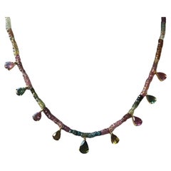 6,75 Karat Multi Turmalin Birne & Turmalin Perlen Gold Halskette