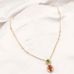 Tourmaline Ruby Diamond Station Necklace 18k Yellow Gold 37 Ct Fine Jewelry