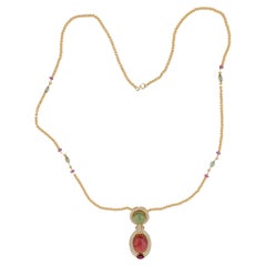 Tourmaline Ruby Diamond Station Necklace 18k Yellow Gold 37 Ct Fine Jewelry