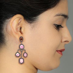 Multi Tourmaline Sliced Earring with Pave Diamonds Made in 18k Gold & Silver