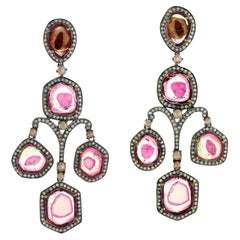 Multi Tourmaline Sliced Earring with Pave Diamonds Made in 18k Gold & Silver