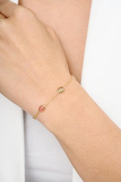 Multi Tourmaline Station Chain Bracelet Handcrafted in 18k Yellow Gold