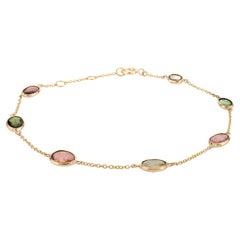 Multi Tourmaline Station Chain Bracelet Handcrafted in 18k Yellow Gold