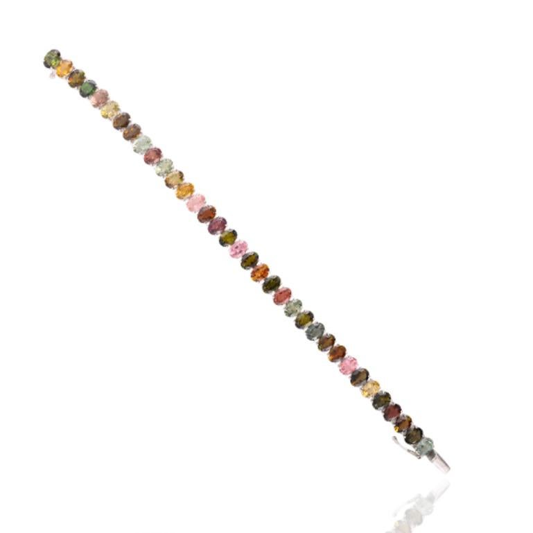 Oval Cut Multi Tourmaline Tennis Bracelet for Wedding Made in 925 Sterling Silver For Sale
