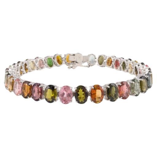 Multi Tourmaline Tennis Bracelet for Wedding Made in 925 Sterling Silver For Sale