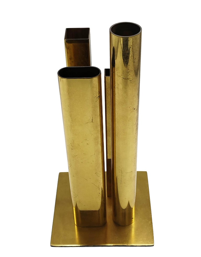 Multi Tubes Brass Vase, Italy 1970s For Sale at 1stDibs