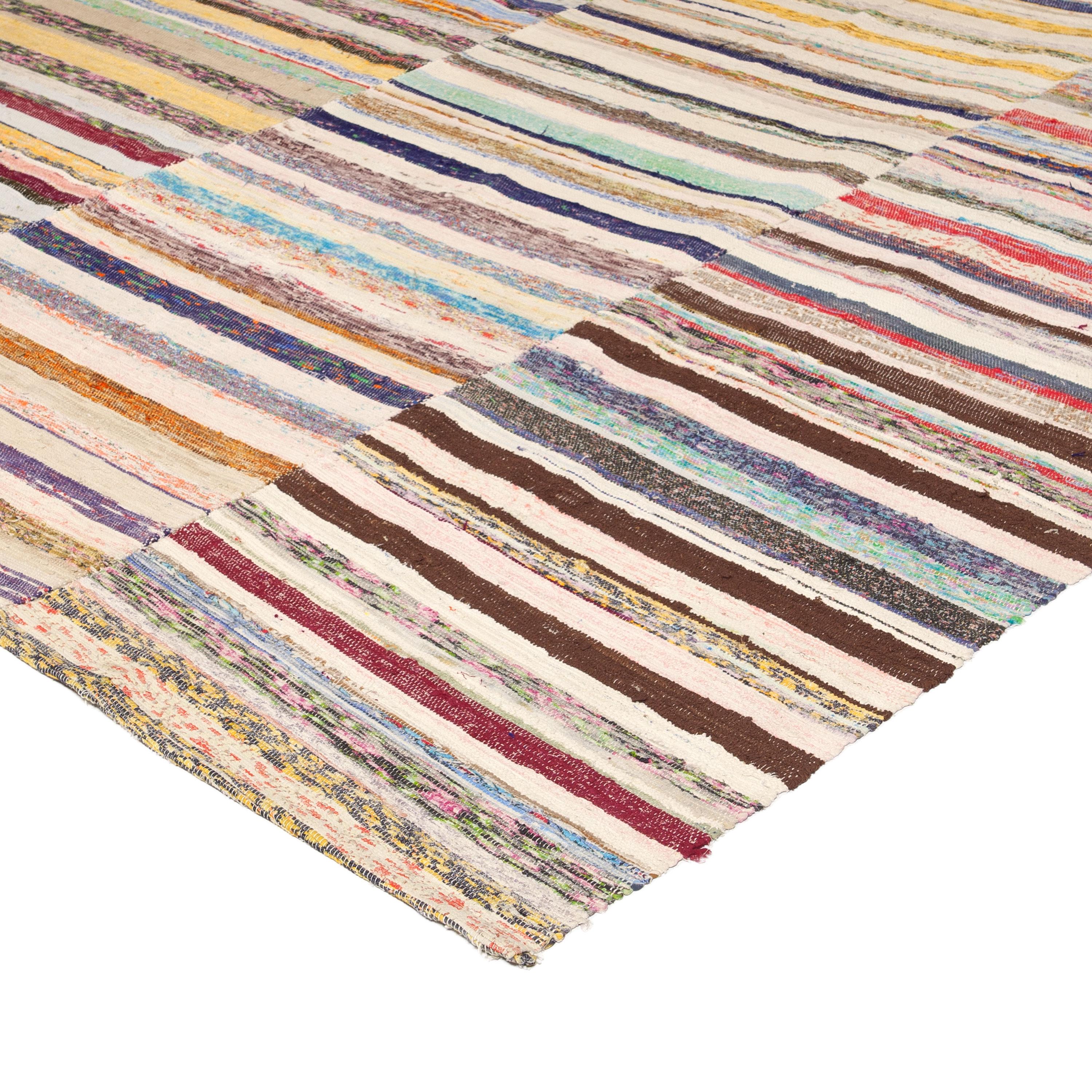 Turkish abc carpet Multi Vintage Flatweave Wool Rug - 6'7