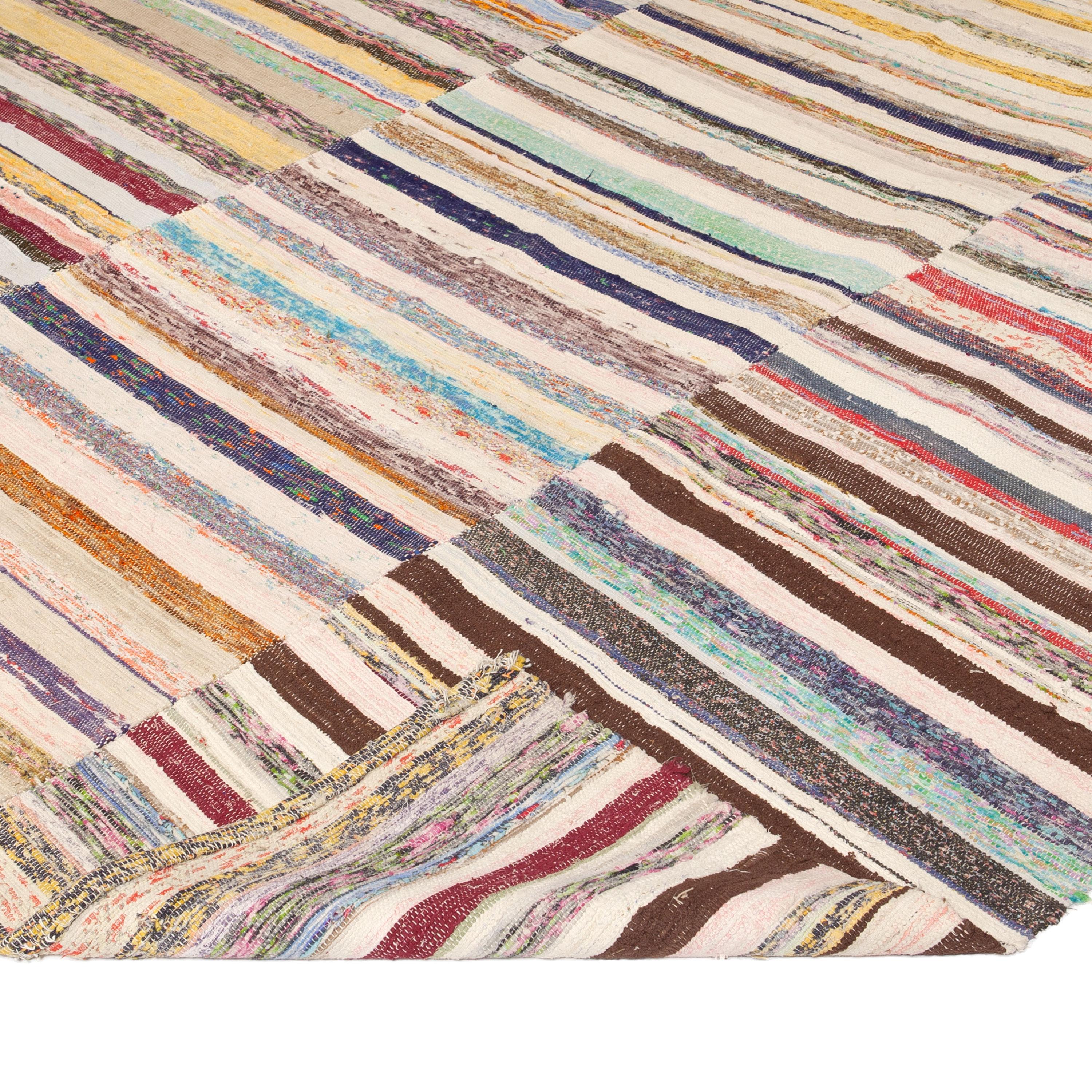 Hand-Woven abc carpet Multi Vintage Flatweave Wool Rug - 6'7