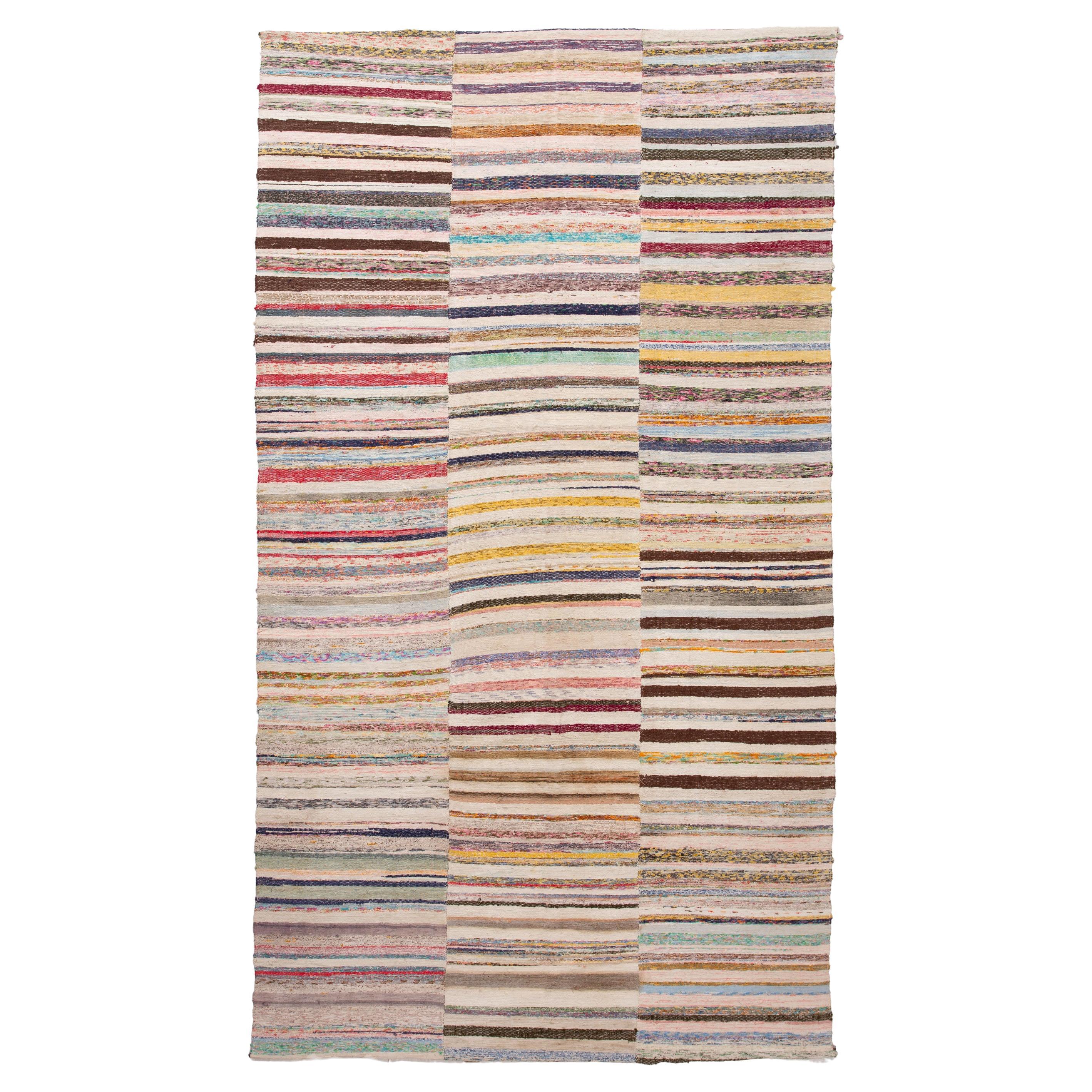 abc carpet Multi Vintage Flatweave Wool Rug - 6'7" x 11'11" For Sale