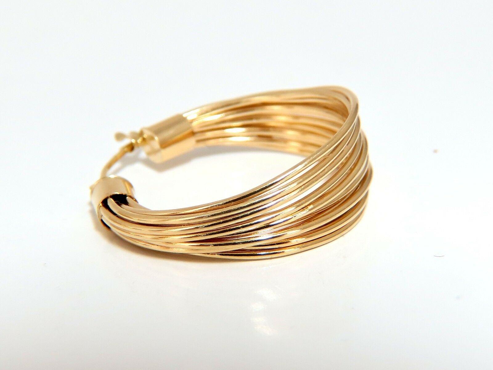 Women's or Men's Multi Wire Cable Linked Yellow Gold Hoop Earrings 14 Karat