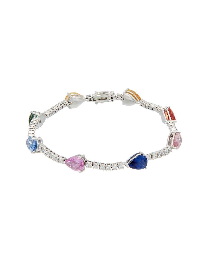 Pear Cut Diana M. Multicolor 11.30 Carat Sapphire and Diamond Bracelet in White Gold For Sale