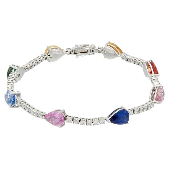 Diana M. Multicolor 11.30 Carat Sapphire and Diamond Bracelet in White Gold For Sale