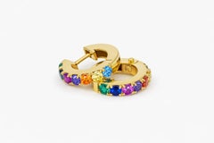 Multicolor 12 MM Huggie Earrings, Rainbow Micro Pave Hoop Earrings