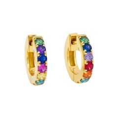 Multicolor 12 MM Huggie Earrings, Rainbow Micro Pave Hoop Earrings
