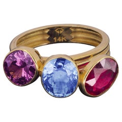 Multicolor 14k gold ring with amethyst, ruby and topaz