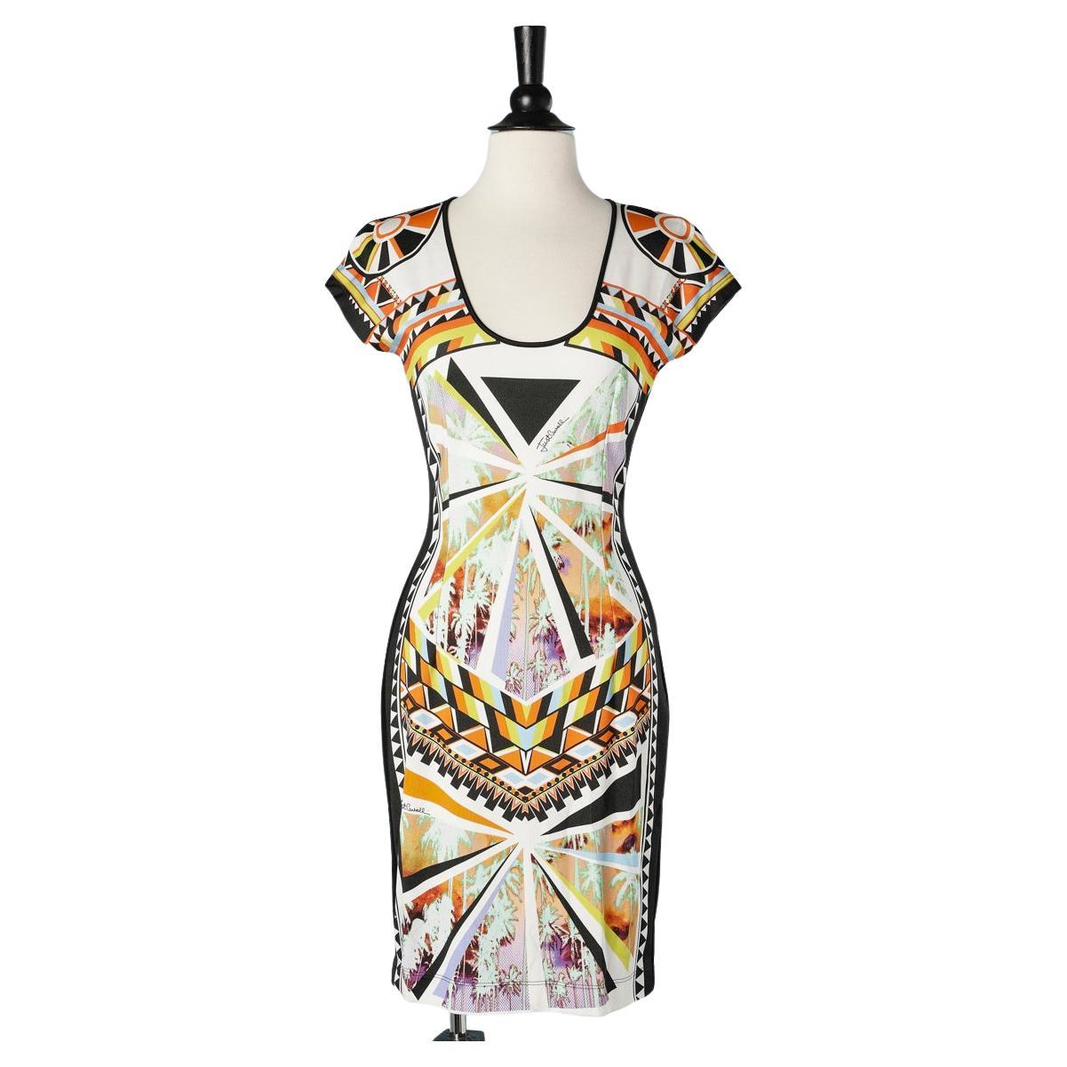 Multicolor abstract printed jersey dress with black back Just Cavalli  For Sale