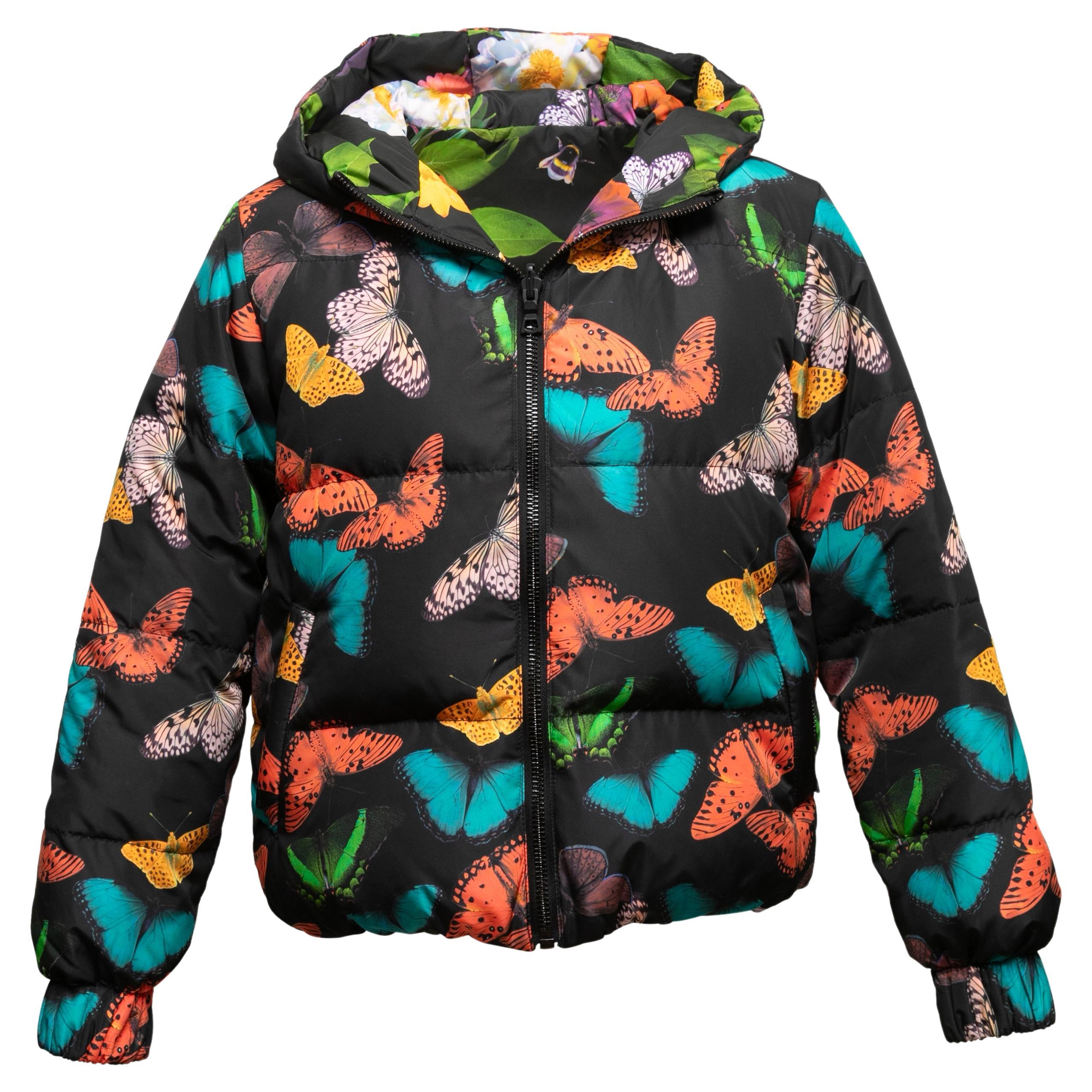 Multicolor Alice + Olivia Reversible Printed Hooded Puffer Jacket Size US S For Sale