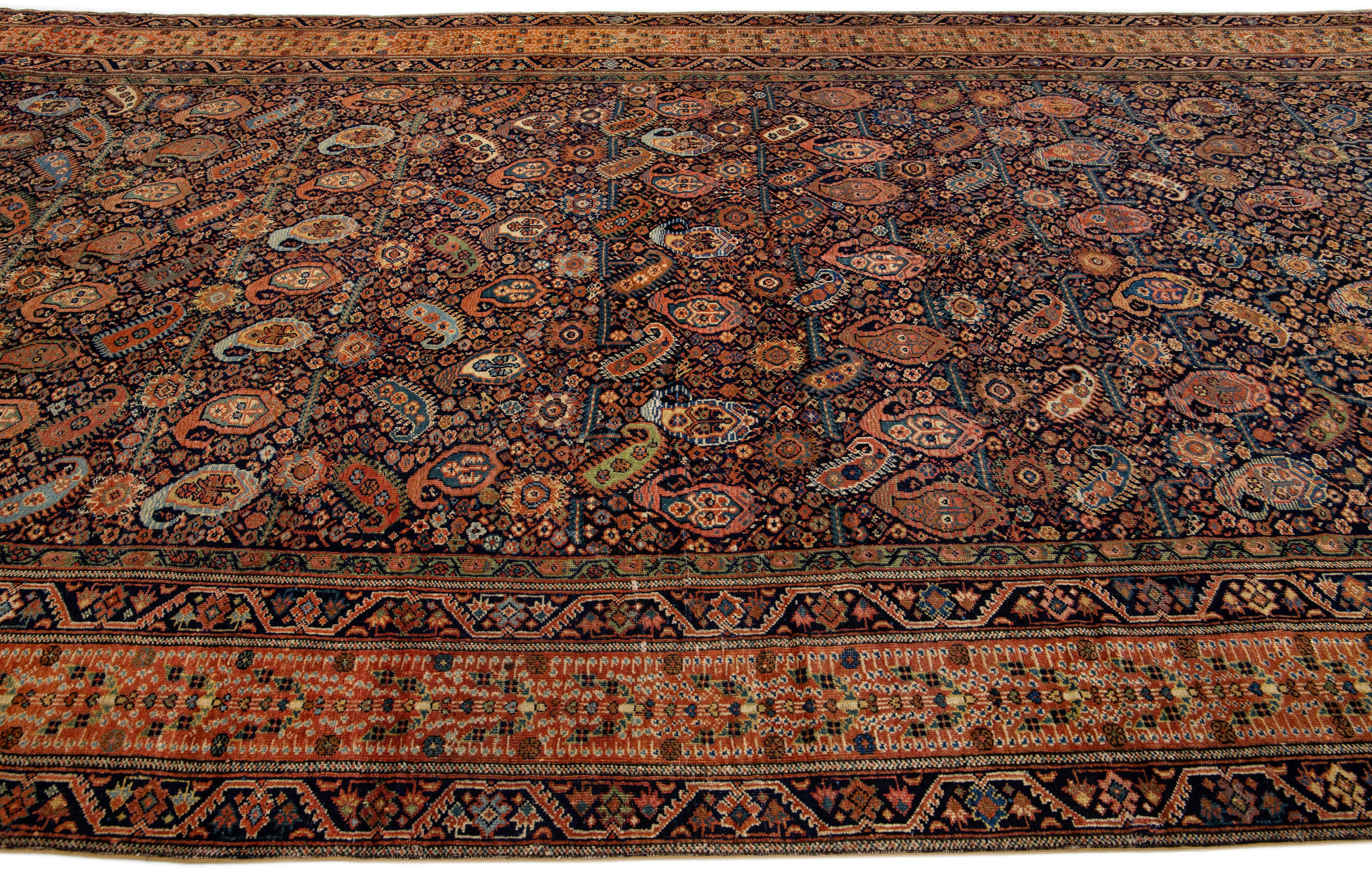 Multicolor Antique Farahan Persian Wool Rug with Boteh Motif In Good Condition For Sale In Norwalk, CT