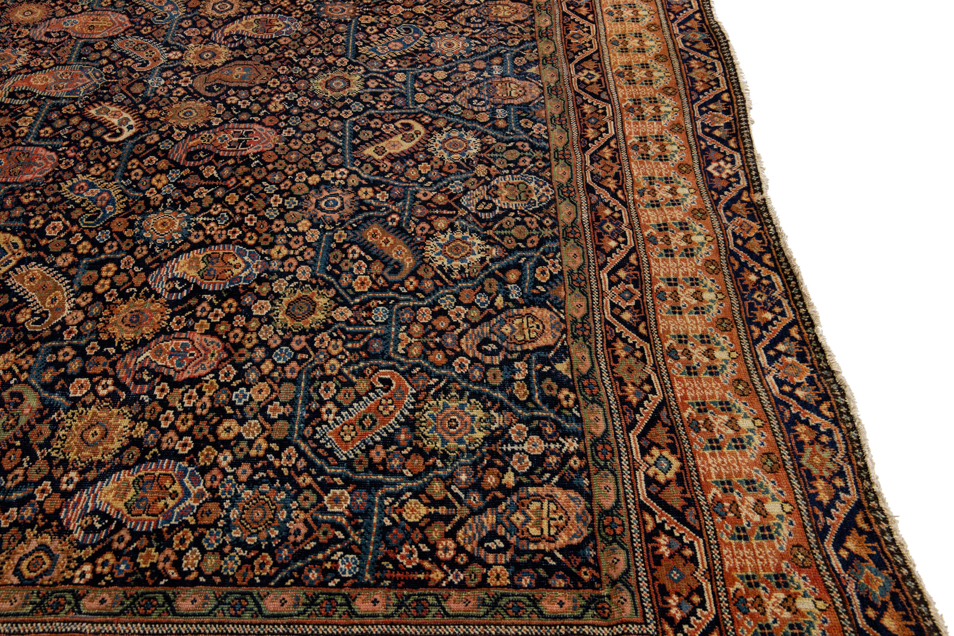 20th Century Multicolor Antique Farahan Persian Wool Rug with Boteh Motif For Sale