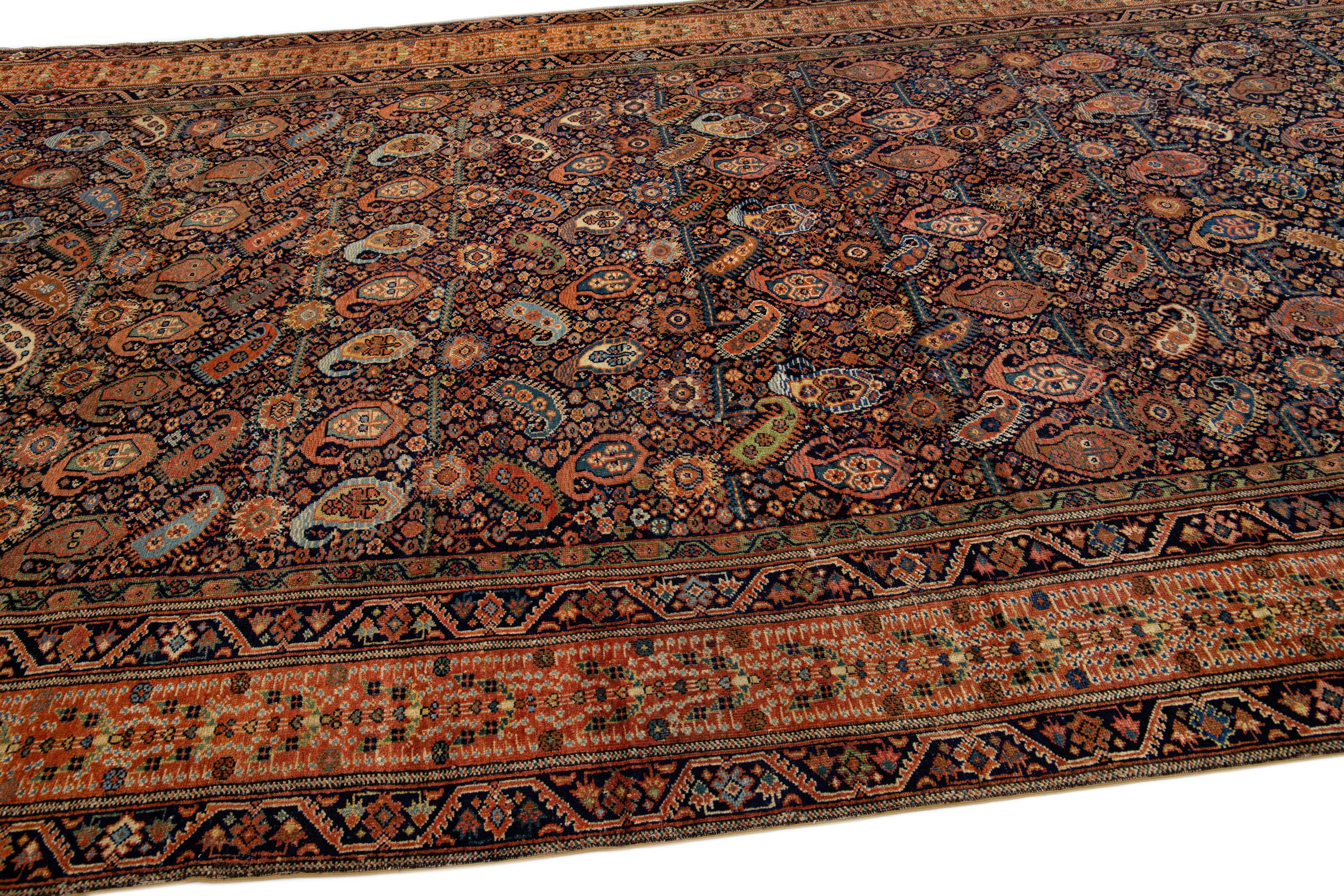 Multicolor Antique Farahan Persian Wool Rug with Boteh Motif For Sale 1