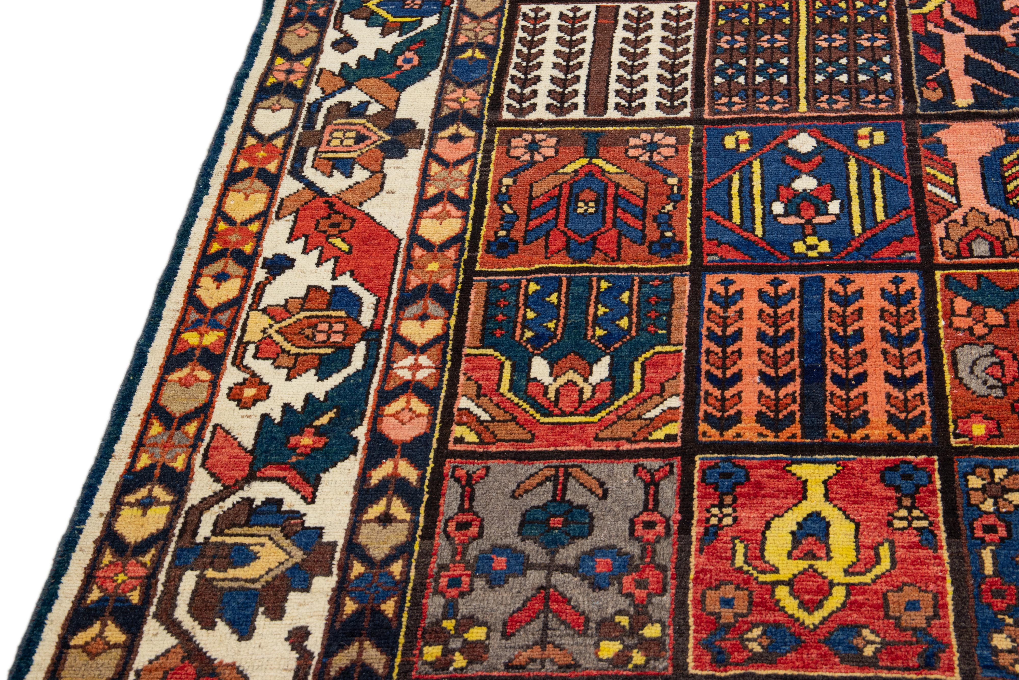 Multicolor Antique Persian Bakhtiari Handmade Allover Designed Wool Rug For Sale 4