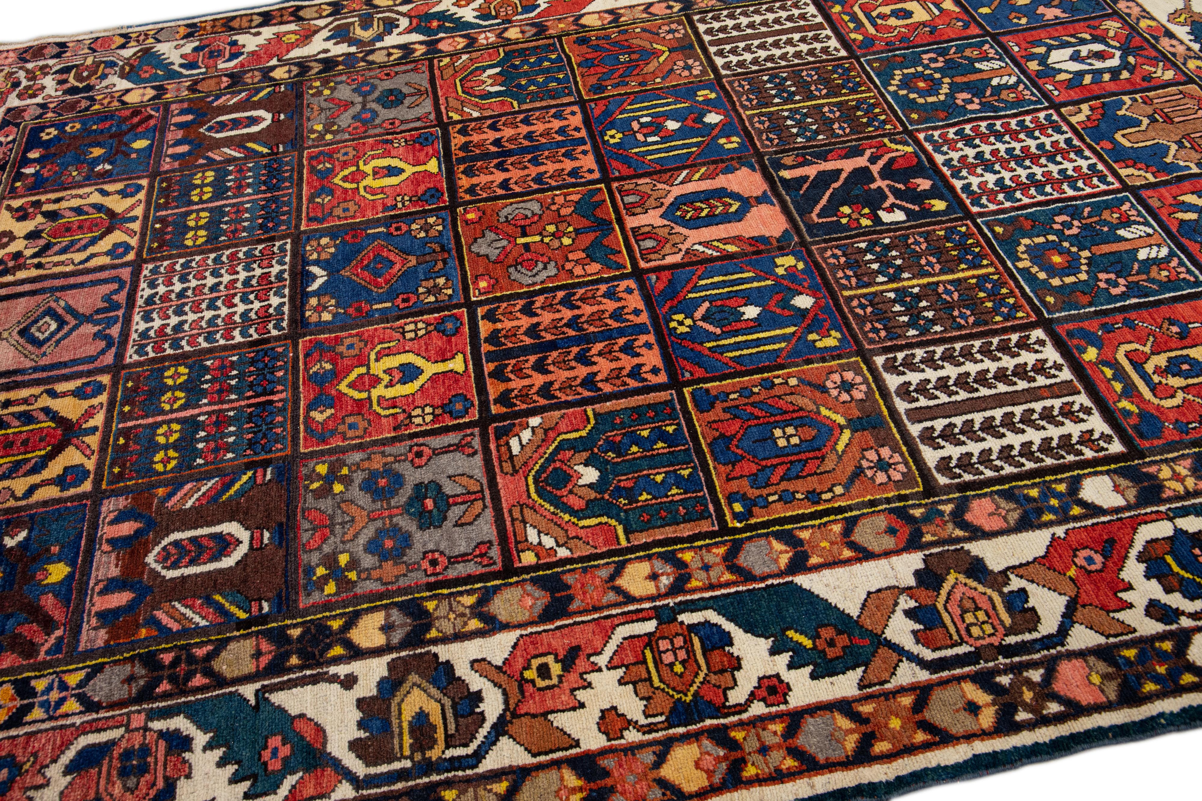 Multicolor Antique Persian Bakhtiari Handmade Allover Designed Wool Rug For Sale 5