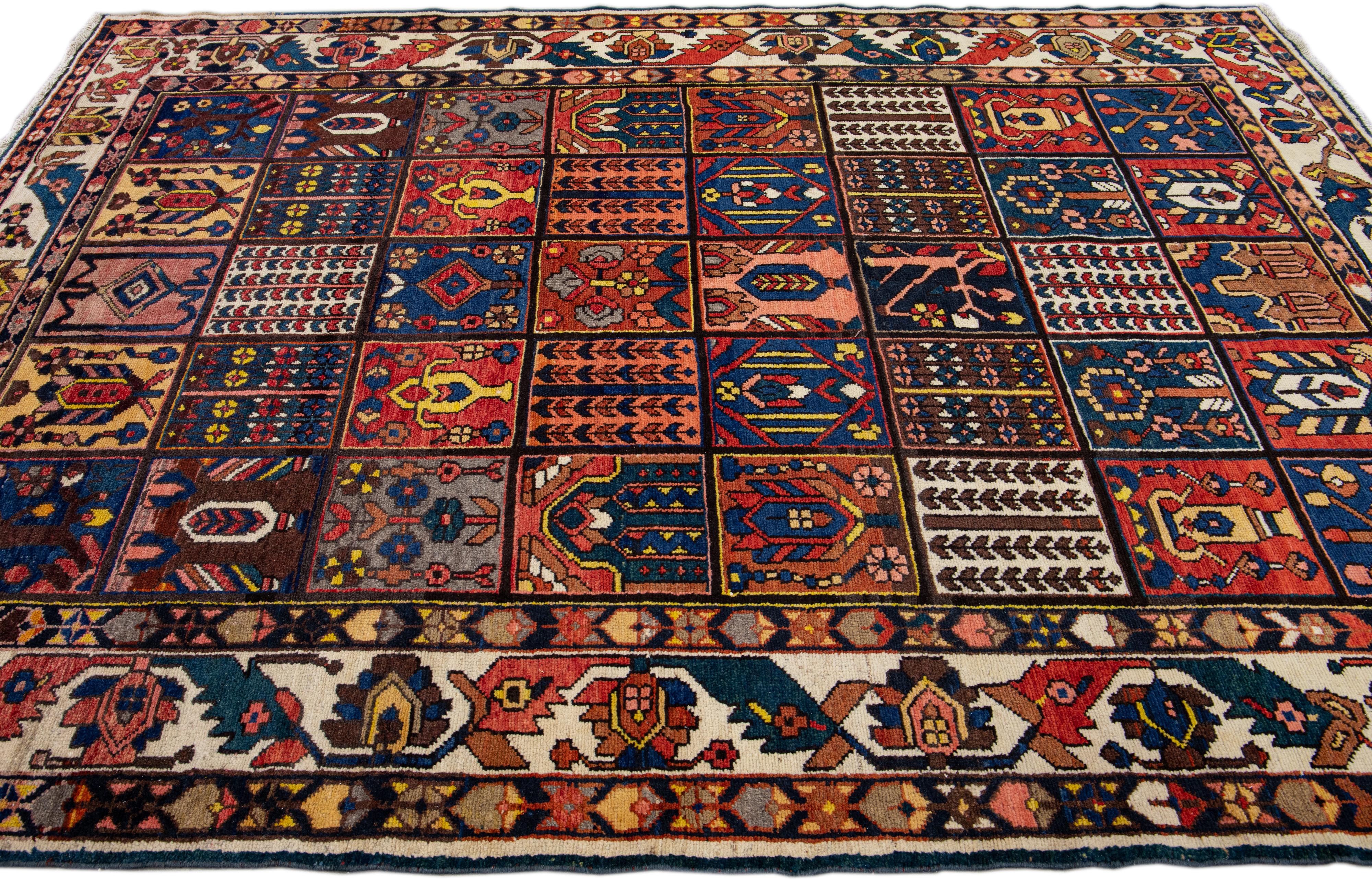 Multicolor Antique Persian Bakhtiari Handmade Allover Designed Wool Rug In Good Condition For Sale In Norwalk, CT