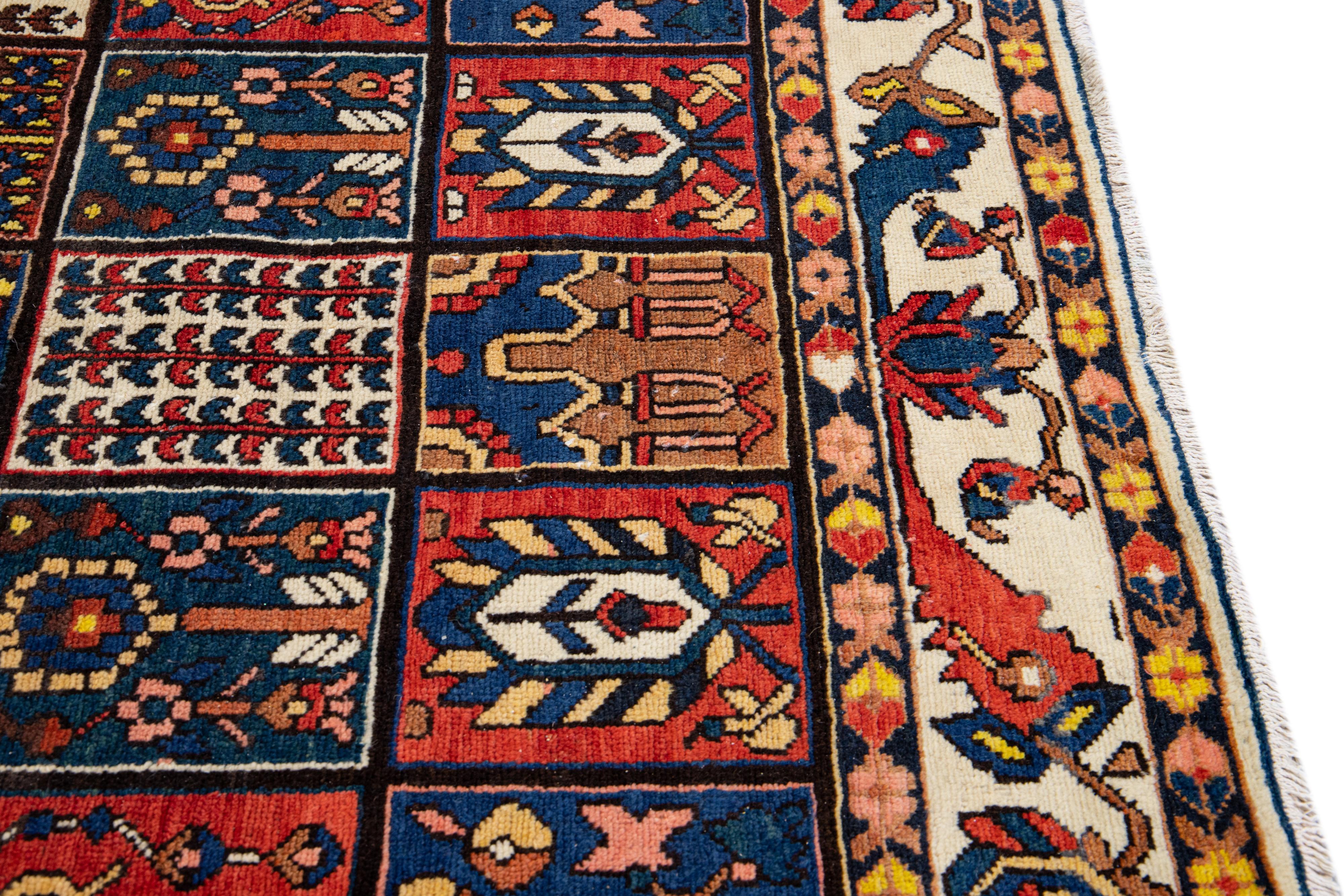 Multicolor Antique Persian Bakhtiari Handmade Allover Designed Wool Rug For Sale 2