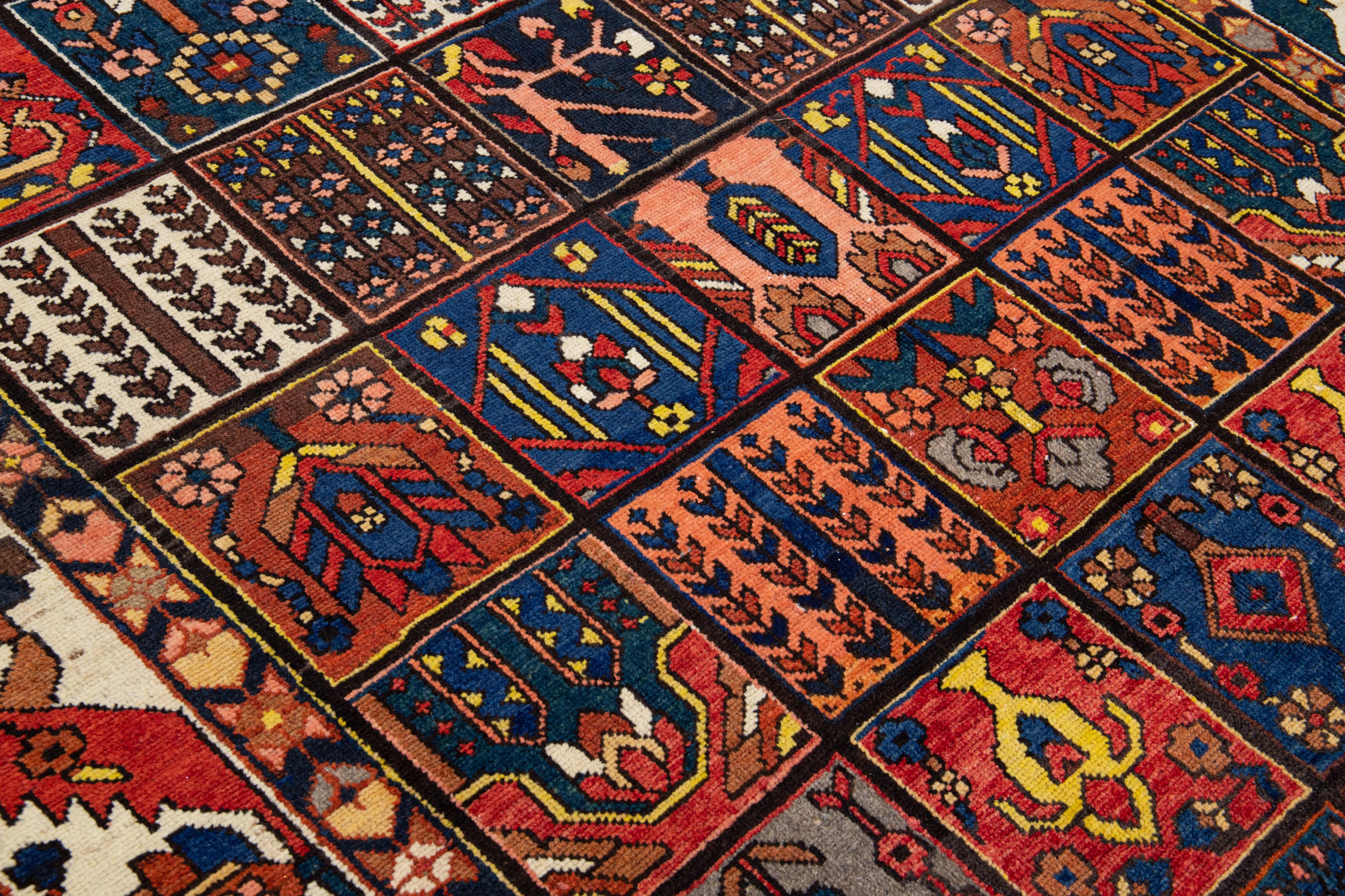 Multicolor Antique Persian Bakhtiari Handmade Allover Designed Wool Rug For Sale 3