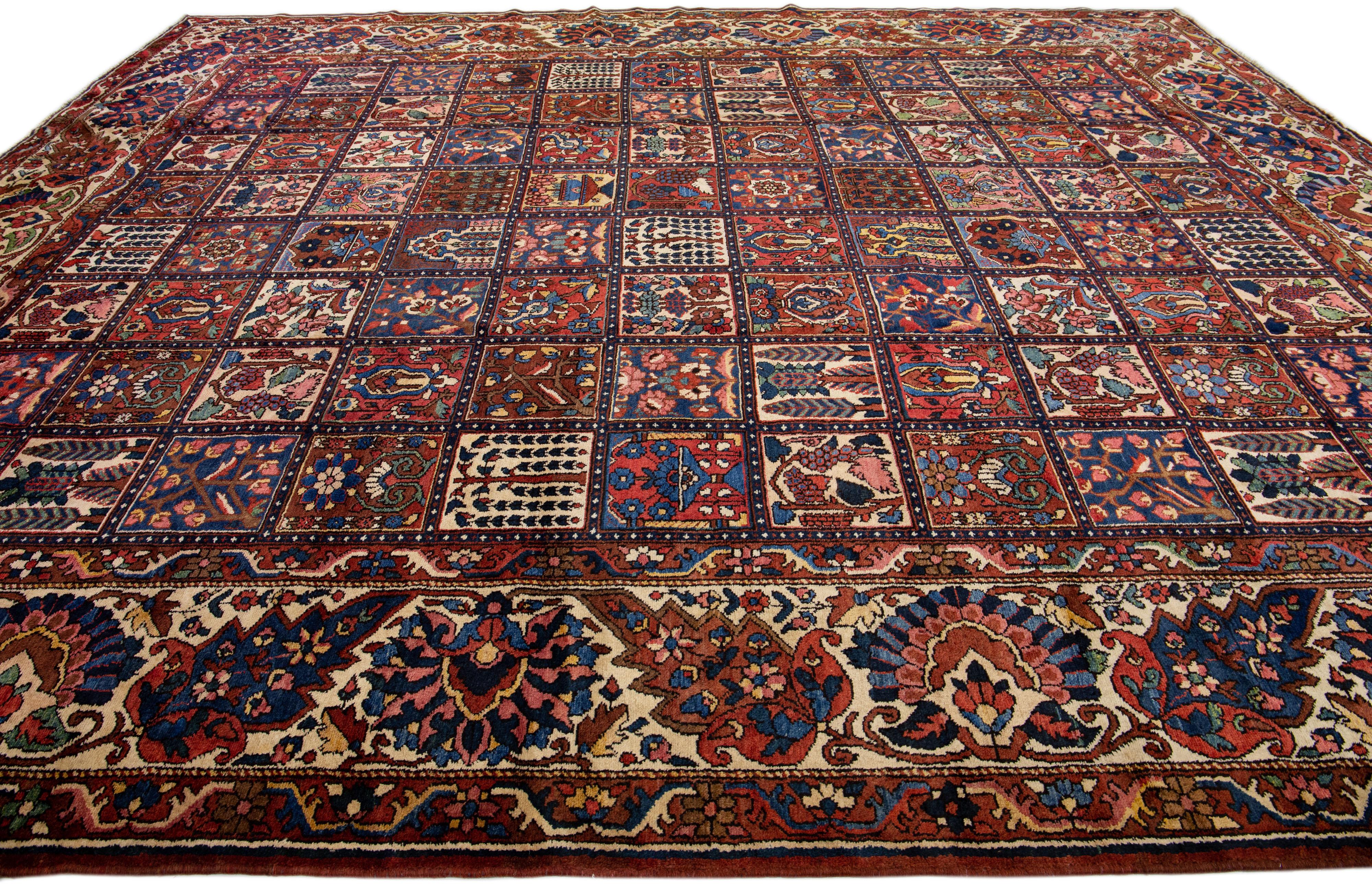 Multicolor Antique Persian Bakhtiari Handmade Allover Pattern Wool Rug In Good Condition For Sale In Norwalk, CT