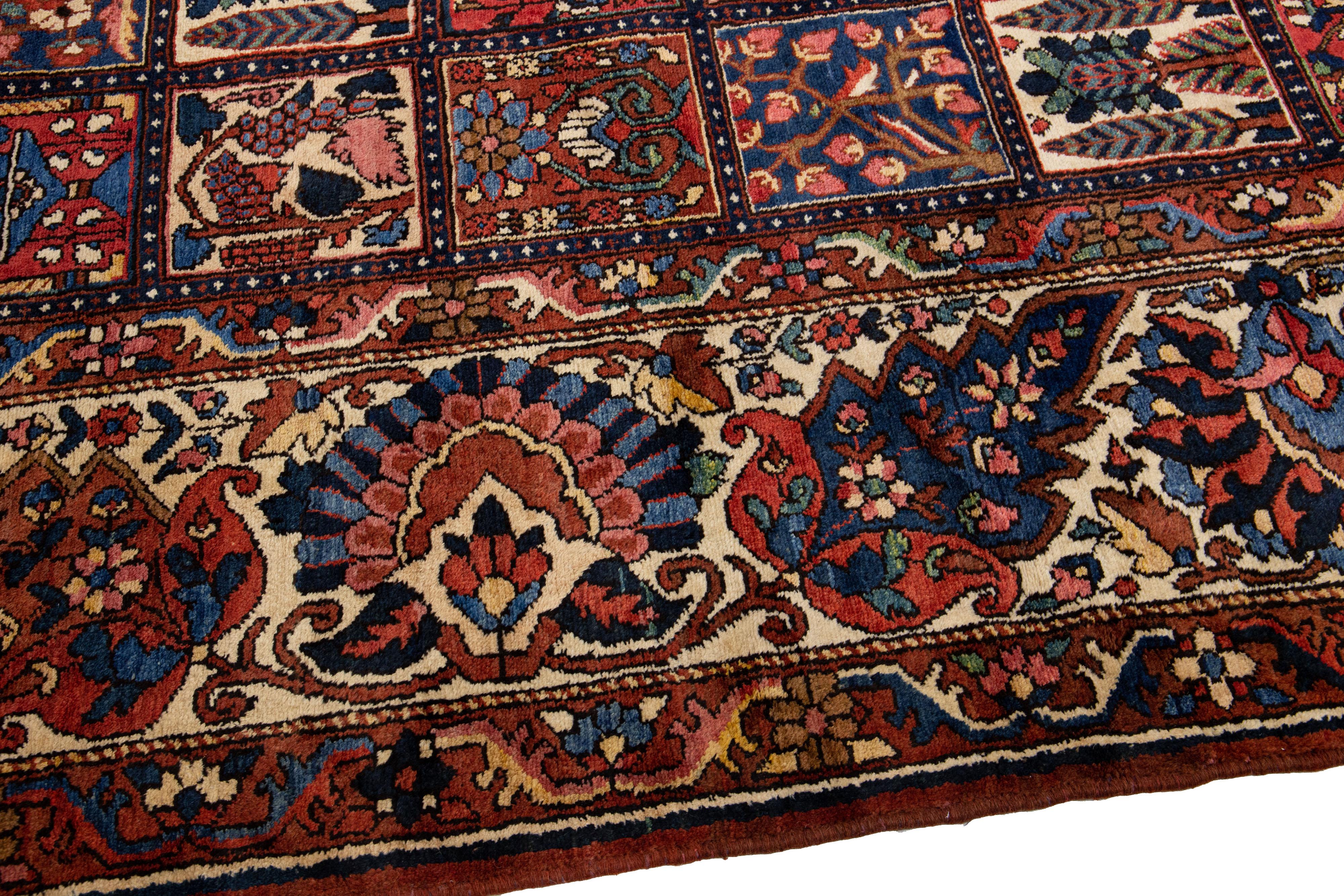 20th Century Multicolor Antique Persian Bakhtiari Handmade Allover Pattern Wool Rug For Sale