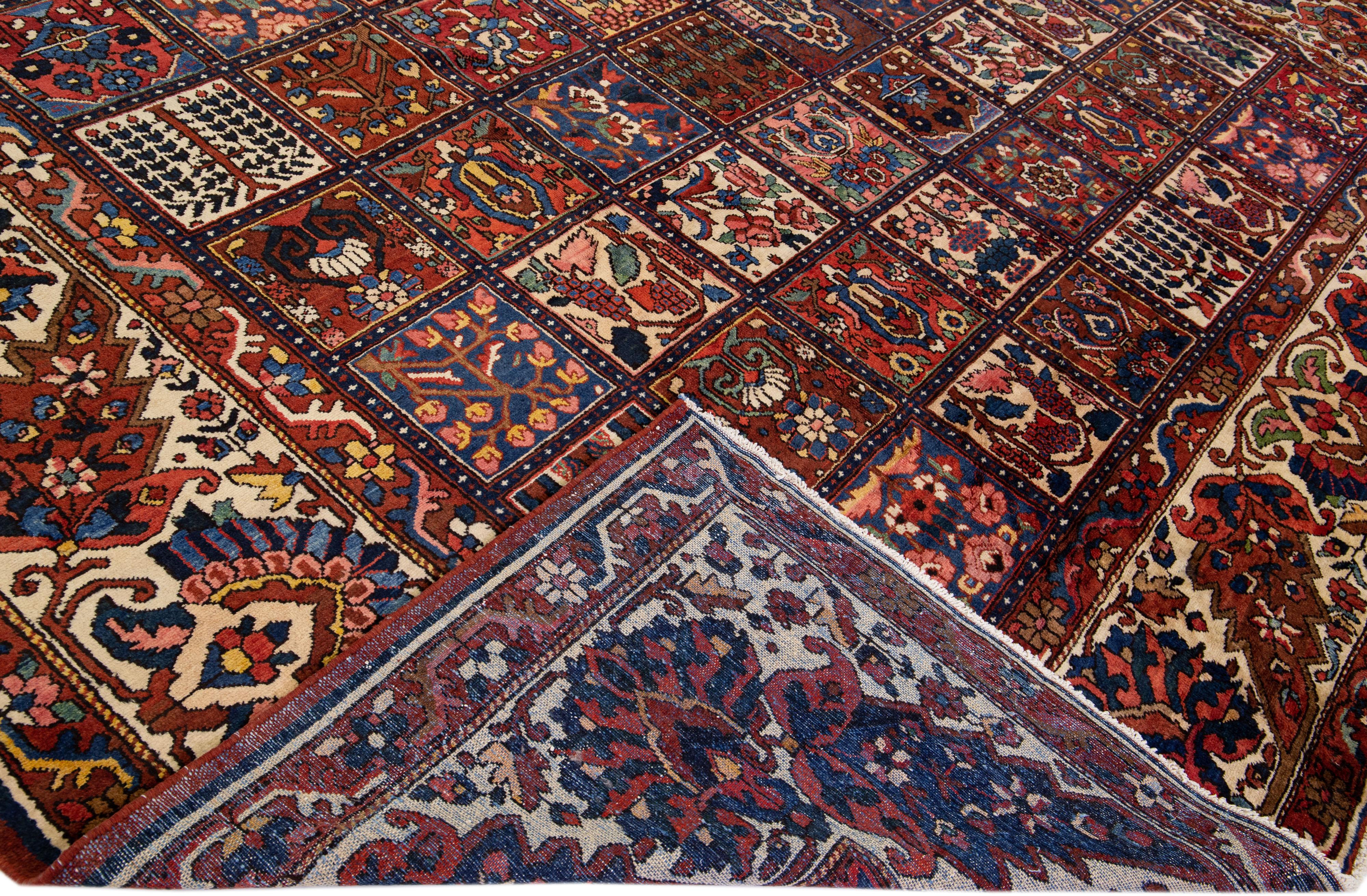Multicolor Antique Persian Bakhtiari Handmade Allover Pattern Wool Rug For Sale 1