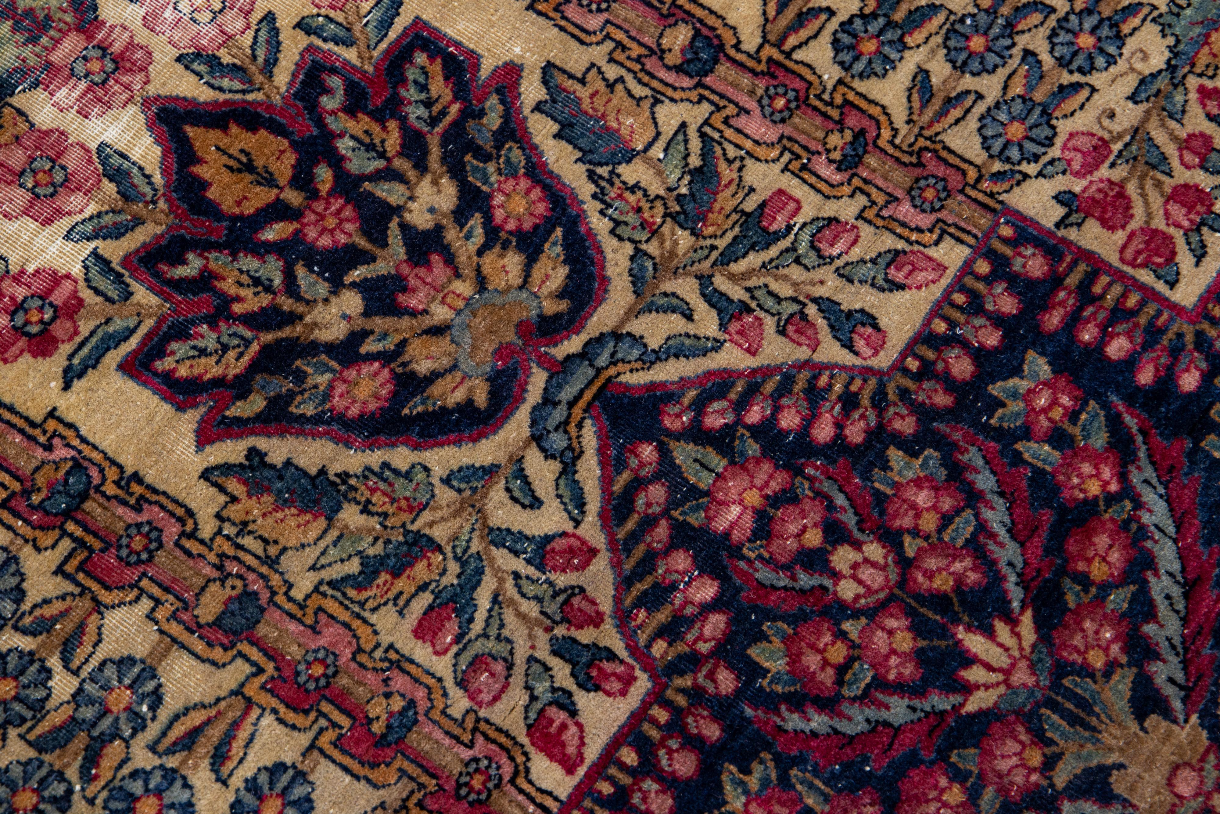 Multicolor Antique Persian Kerman Handmade Allover Designed Wool Rug For Sale 4