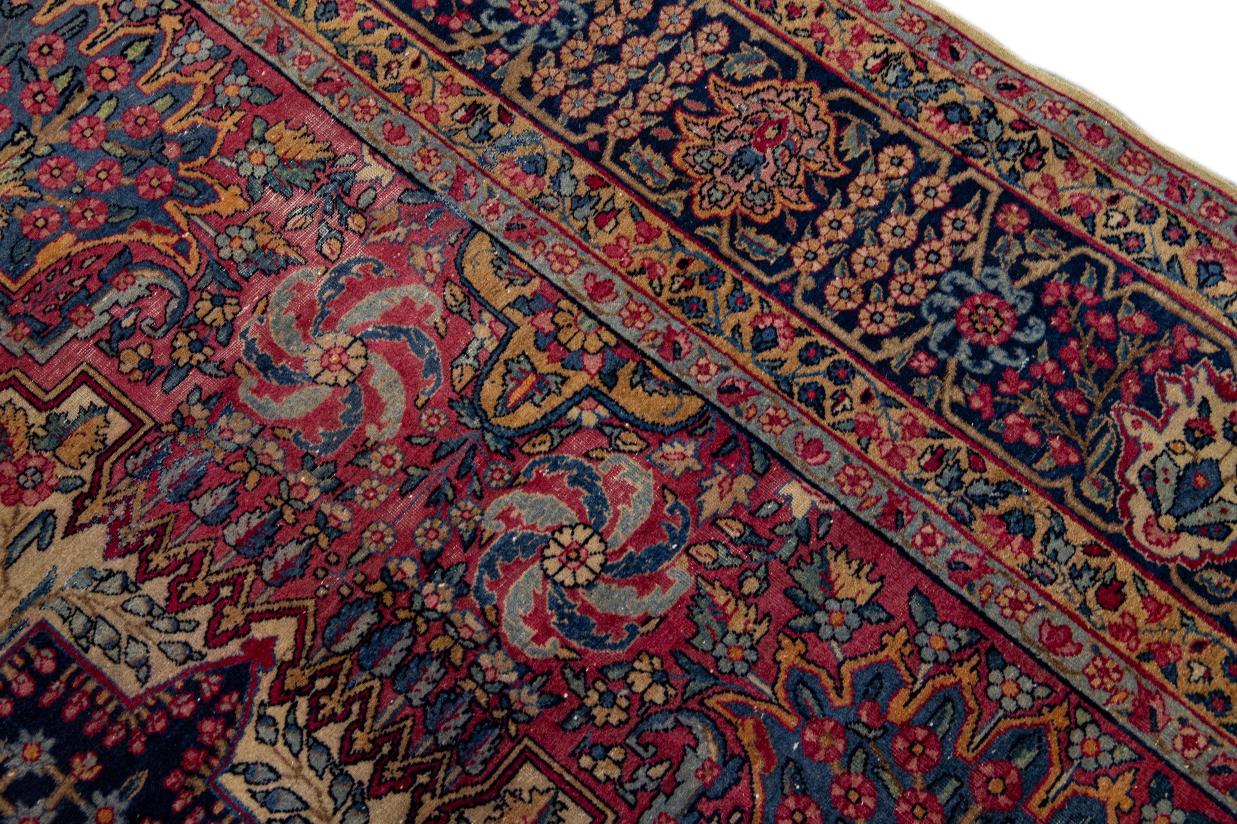 Multicolor Antique Persian Kerman Handmade Allover Designed Wool Rug For Sale 5
