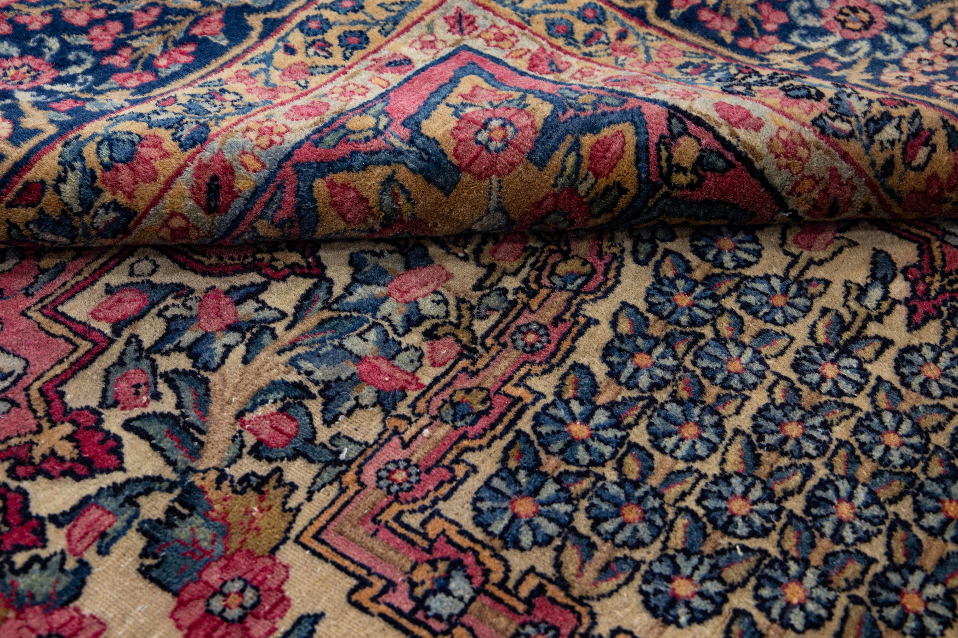 Multicolor Antique Persian Kerman Handmade Allover Designed Wool Rug For Sale 7