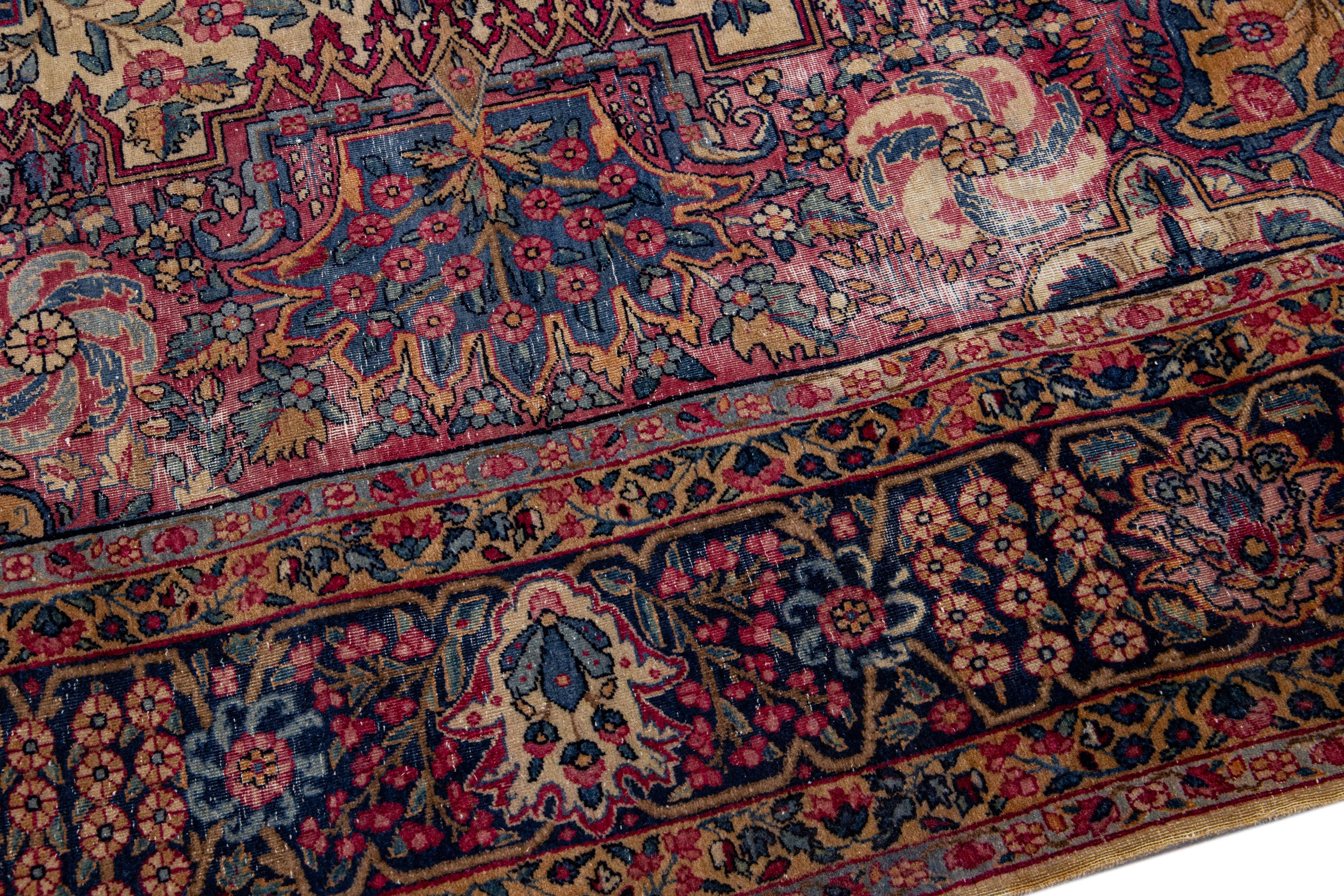 20th Century Multicolor Antique Persian Kerman Handmade Allover Designed Wool Rug For Sale