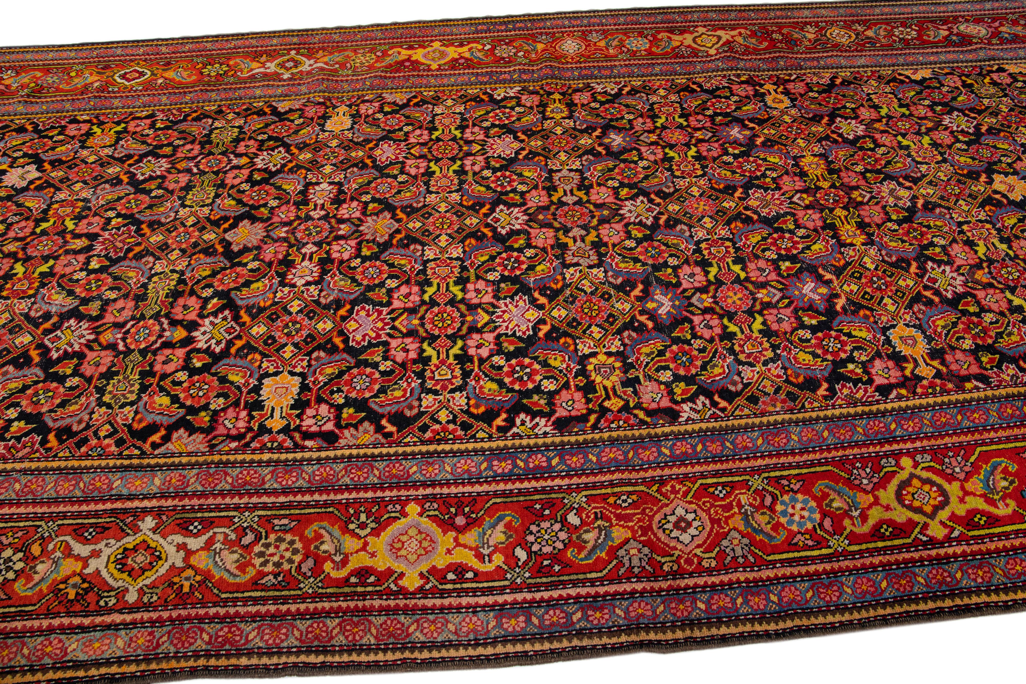 Hand-Knotted Multicolor Antique Persian Malayer Handmade Gallery Wool Rug with Allover Design For Sale