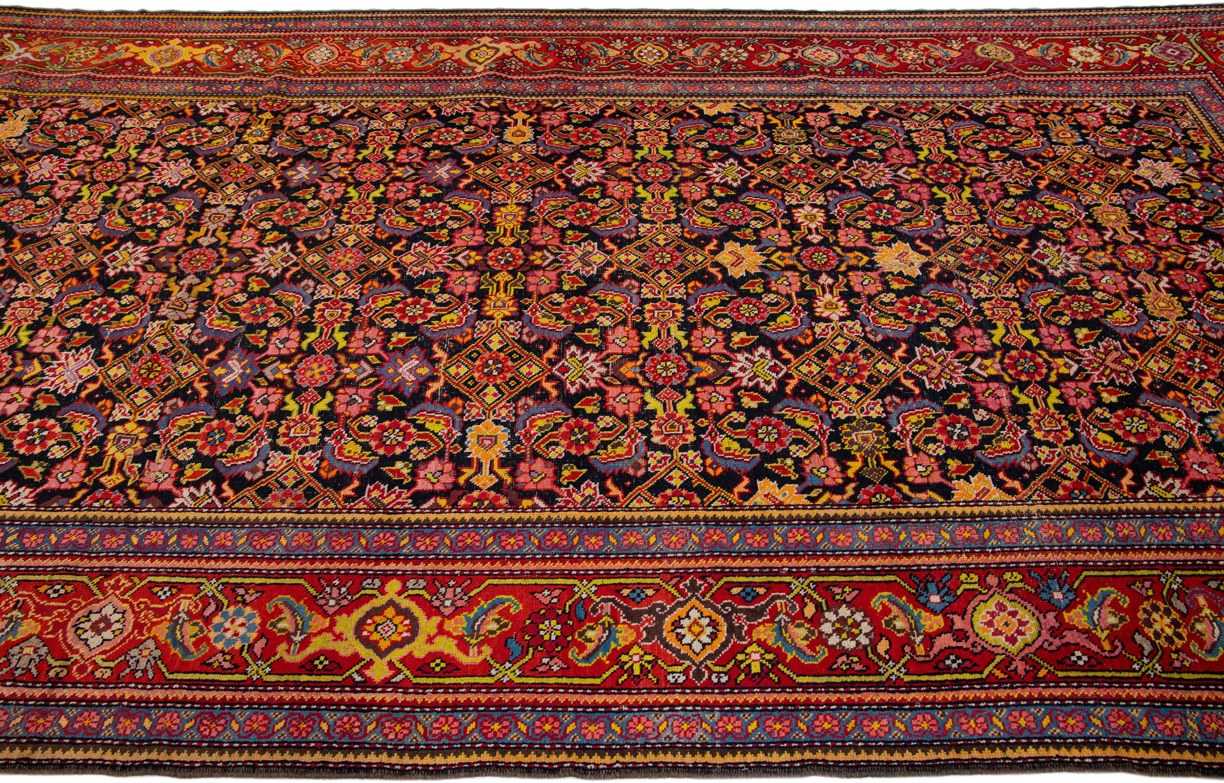 Multicolor Antique Persian Malayer Handmade Gallery Wool Rug with Allover Design In Good Condition For Sale In Norwalk, CT