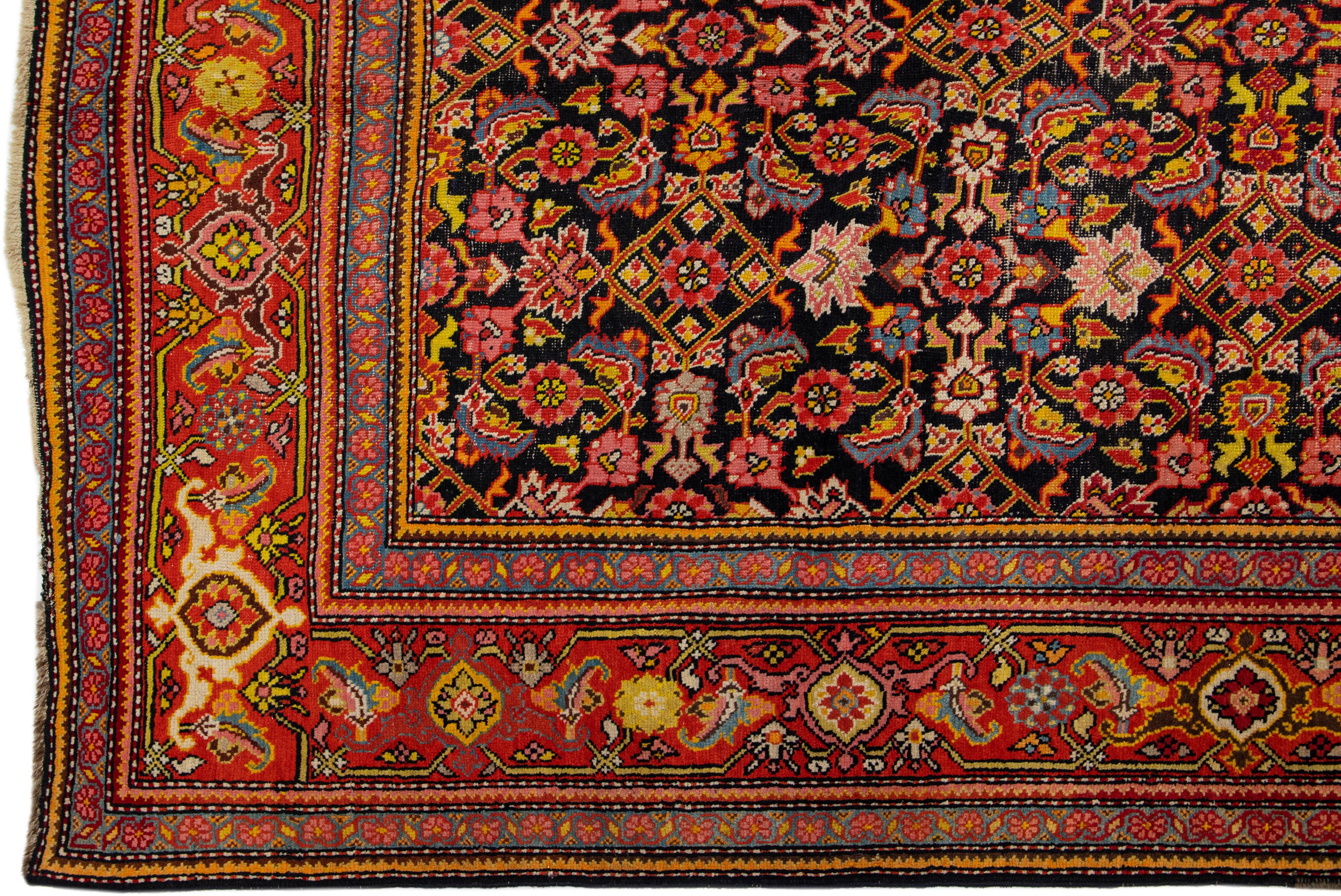 20th Century Multicolor Antique Persian Malayer Handmade Gallery Wool Rug with Allover Design For Sale